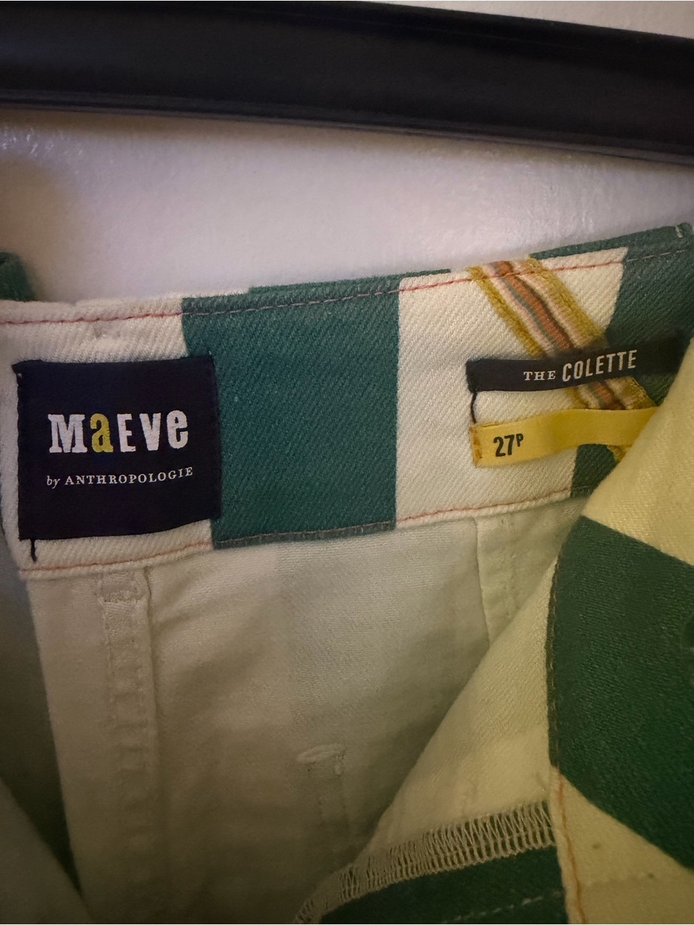 Anthropologie Green & White Striped Wide-Leg Colette Pants - Picture 3 of 3